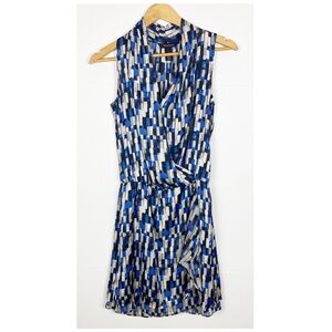 White House Black Market Sleeveless Dress Black Noble Blue Geometric Size 6